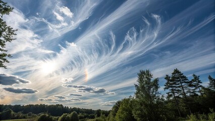 Diaphanous clouds and wispy threads create an otherworldly tapestry that shimmers in the sunlight, delicate, shimmer, ethereal, diaphanous, gossamer