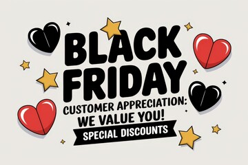 Colorful Black Friday Sale Banner Hearts Stars - Customer Appreciation Discounts Holiday Marketing Campaigns