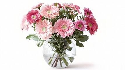 Fototapeta premium Elegant Glass Vase with Fresh Pink and White Flowers Displayed Isolated on a Light Background, Perfect for Celebrating Beauty and Nature in Home Decor