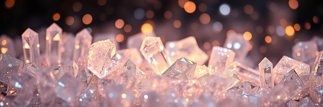 Shimmering, glittering, crystalline structures amidst a glowing, luminescent environment, luminescent, luminiferous, celestial