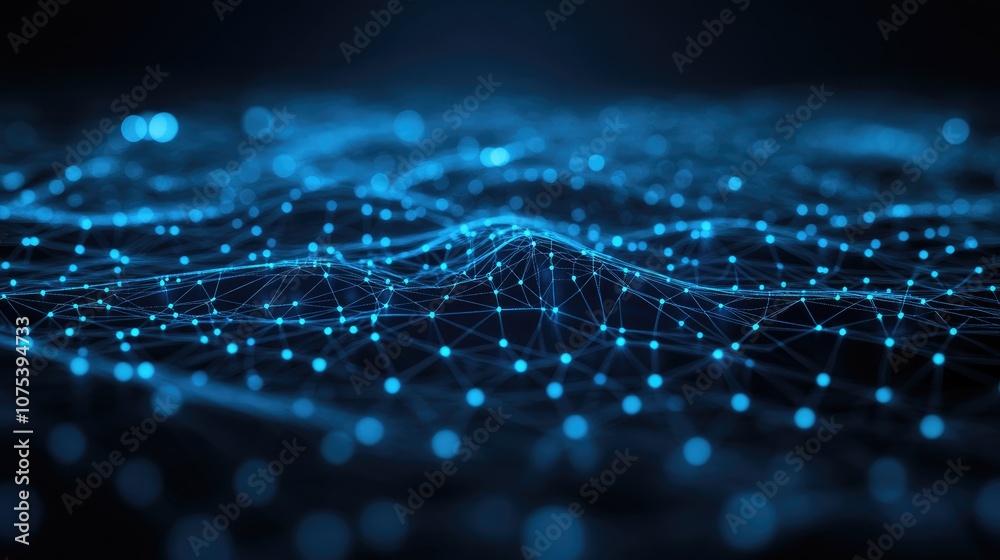 Fototapete line art illustration depicting the network connection structure of points and lines highlighting da