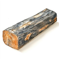 Fototapeta premium A rustic wooden log with a textured surface and varied colors, suitable for nature-themed projects, rustic decor, or woodworking illustrations, Ideal for editorial, educational, or design purposes,