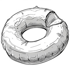 A worn-out inflatable ring, showing signs of wear and tear, suggests a fun summer day spent swimming and relaxing. Coloring book