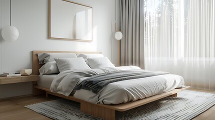 Beautiful Colored Mockup Bedroom Interior Blank Poster Decoration Art Background Image, generative AI