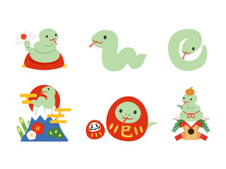 2025年正月素材　とても可愛い巳年のアイコンセット