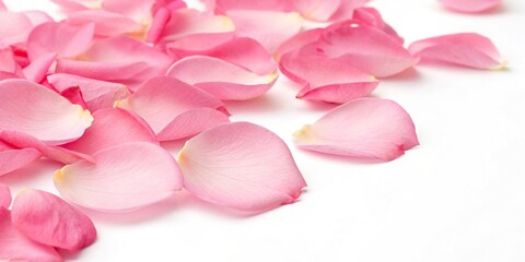 Fototapeta premium Close-up of individual pink rose petals against a white background, scientific exploration, nature observation, close up