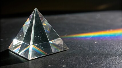 Fractured prism of glittering shards refracting light across a black surface, fractured prisms, shimmering colors, broken geometry, dynamic arrangements