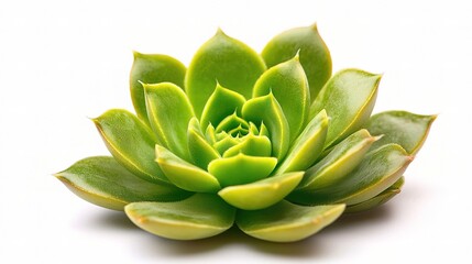 Fototapeta premium Close-Up of a Small Isolated Succulent Plant Showcasing Vibrant Green Leaves Against a Clean White Background