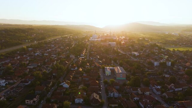 City of Paracin in central Serbia, aerial view. Top cinematic aerial view. 