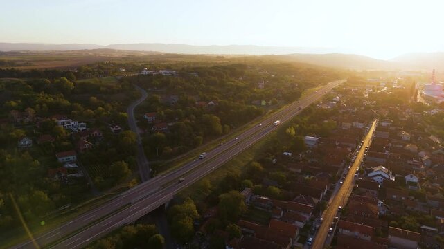 City of Paracin in central Serbia, aerial view. Top cinematic aerial view. 