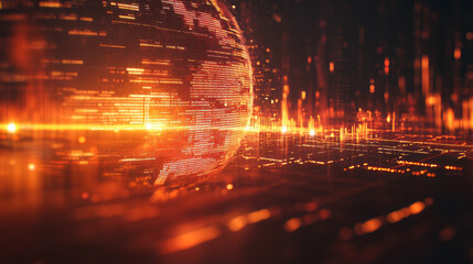 Abstract digital globe with financial data overlays, new economy banner, futuristic and dynamic