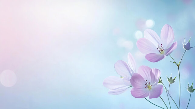 Flie&szlig;ender Farbverlauf in Blau und Rosa mit feinen Strukturen, wie ein Himmel im Fr&uuml;hling mit zarten Bl&uuml;ten &ndash; Eleganter Hintergrund