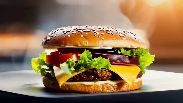 Juicy burgers served on a sleek countertop in a stylish setting.