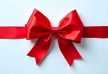 Red ribbon bow with intricate loops for gift box decoration shiny texture white background for Christmas, birthday, and holiday gift wrapping designs.
