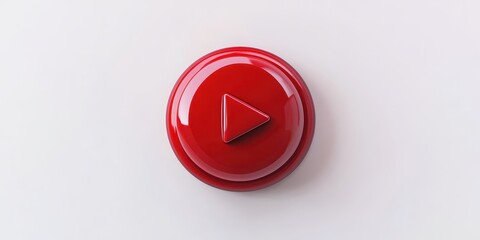 3D red play button in top view on white background, symbolizing media playback.