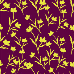 Seamless floral pattern, liberty ditsy fabric, textile print in country, folk motif. Simple botanical design of small hand drawn flowers, tiny leaves, random bouquets on a blue. Vector illustration.