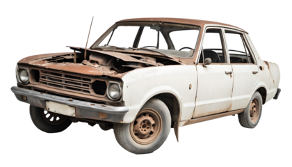 PNG, broken car, car wreck, totaled car, rusty car, vintage car