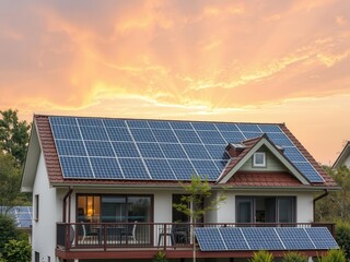 Fototapeta premium A modern solar-powered house with efficient design maximizing energy savings, energy consumption, architecture, energy savings