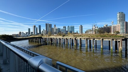 Canary Wharf London City View From Thames River