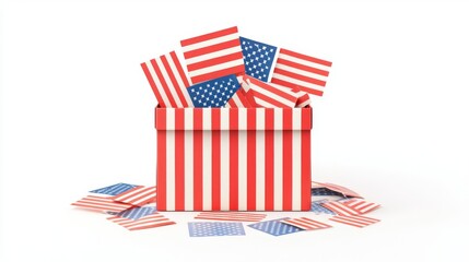 Box filled with American flags for celebration.