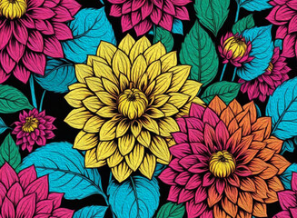 Botanical pattern for printing on wall decorations, covers. Artistic brush strokes.