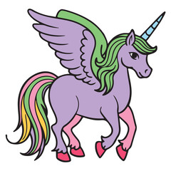 Unicorn clip art design on plain white transparent isolated background for card, shirt, hoodie, sweatshirt, apparel, card, tag, mug, icon, poster or badge