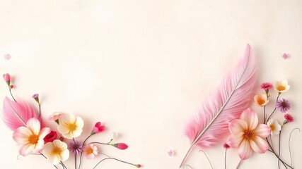 Obraz premium Whimsical Floral Fairy Feathers on Pastel Background, abstract background, decorative accents, playful designs