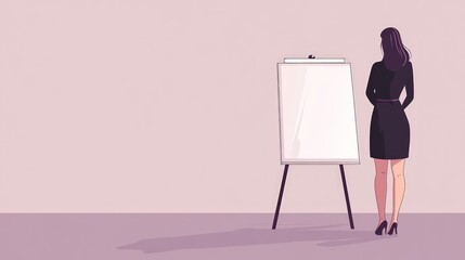 Woman Standing Before a Blank Whiteboard