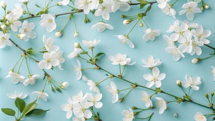 Delicate white flower arrangement in a seamless pattern against a soothing blue background, elegant simplicity, quiet serenity, understated sophistication