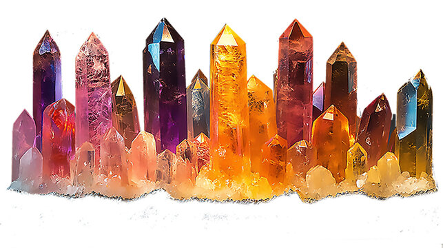 Series of semi-precious gemstones in uncut unpolished state. Citrine, Jasper, Peridote, Chalcedone, Amethyst, Rock Crystal, Olivine, Smokey Quartz and Malachite