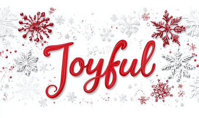Joyful - lettering calligraphy text with abstract decorative snowflakes, Christamas holiday concept