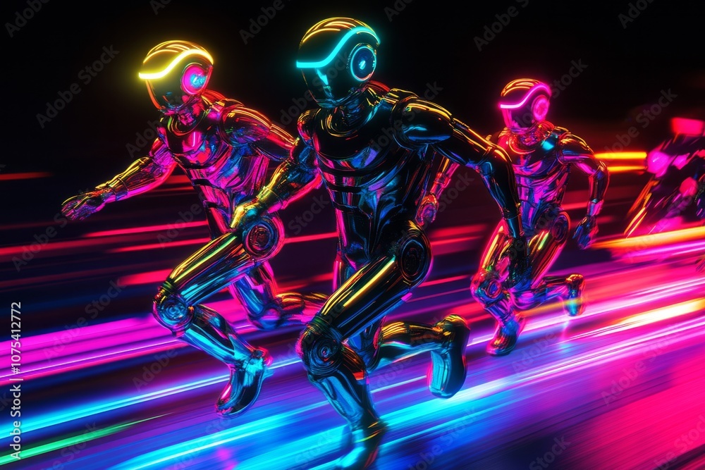 Poster robot running colorful background