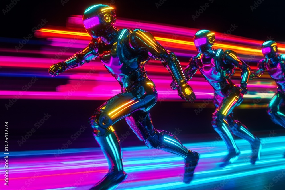 Poster robot running colorful background