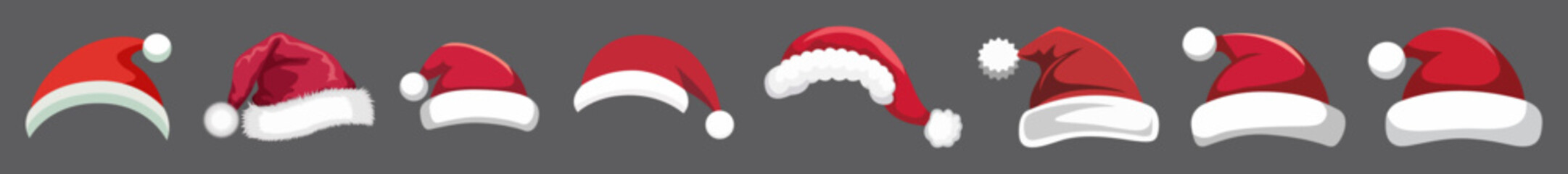Set of. Santa Hats. in Different Angles. Santa Claus Hats, christmas, Sale. Offer. Merry Christmas.