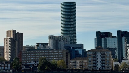 Canary Wharf London City View From Thames River