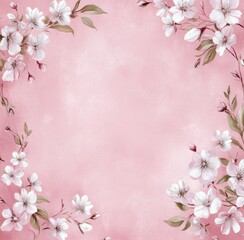 Fototapeta premium Soft Cherry Blossom Border on Delicate Pink Background