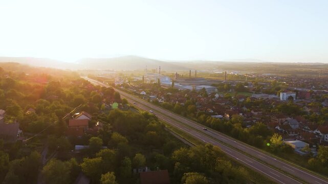 City of Paracin in central Serbia, aerial view. Top cinematic aerial view. 