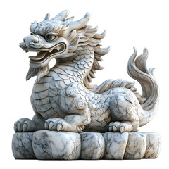 [Transparent Background PNG]White Marble Chinese Dragon Sculpture
