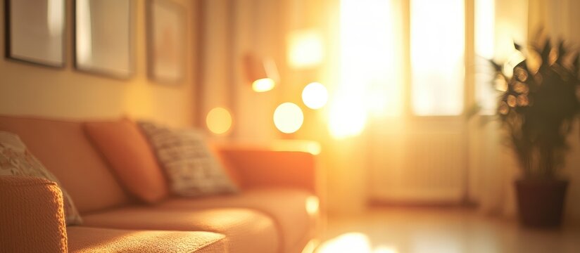 Abstract blur of a defocused vintage living room interior with warm light reflections ideal for background design