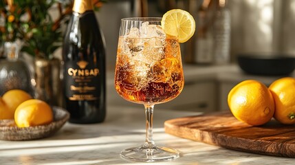 Obraz premium Cynar spritz with cynar and prosecco cocktail