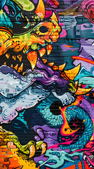 vibrant street art poster featuring a dynamic abstract face with bold colors. generative ai