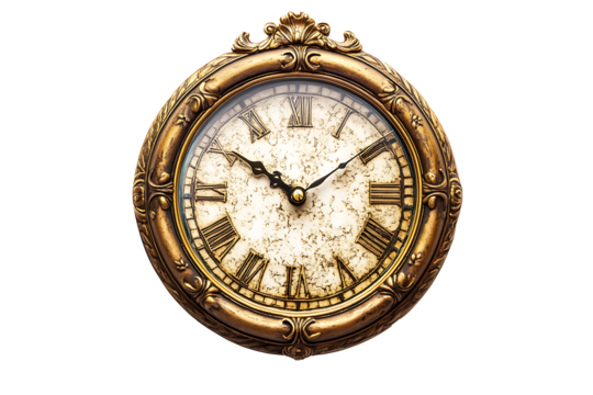 antique clock isolated on transparent background