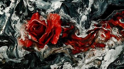 Abstract Red Rose in Whirlwind of Colors