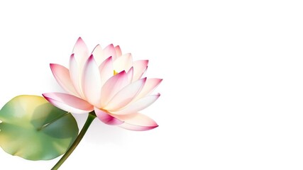 Fototapeta premium Delicate watercolor water lily on a creamy white background, neutral background, aquatic plant