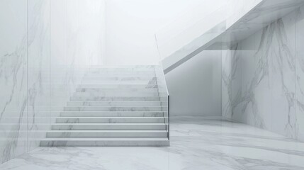 Obraz premium A white staircase is shown in a large room with a white wall