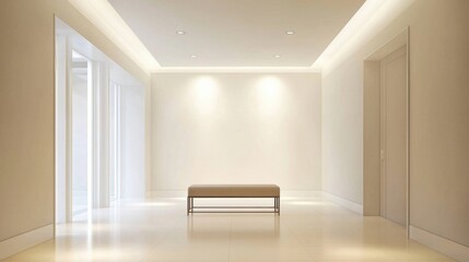 Fototapeta premium A white room with a bench in the middle