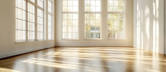 Fototapeta premium Bright and clean empty apartment featuring packed new furniture ideal for showcasing modern living spaces