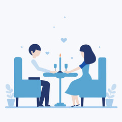A man and a woman are sitting at a table with candles and wine glasses. They are holding hands and seem to be enjoying each other's company. Scene is romantic and intimate