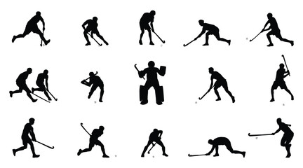 field hockey player silhouette set