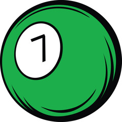 Green billiard ball number seven showing number seven on white circle, isolated on white background